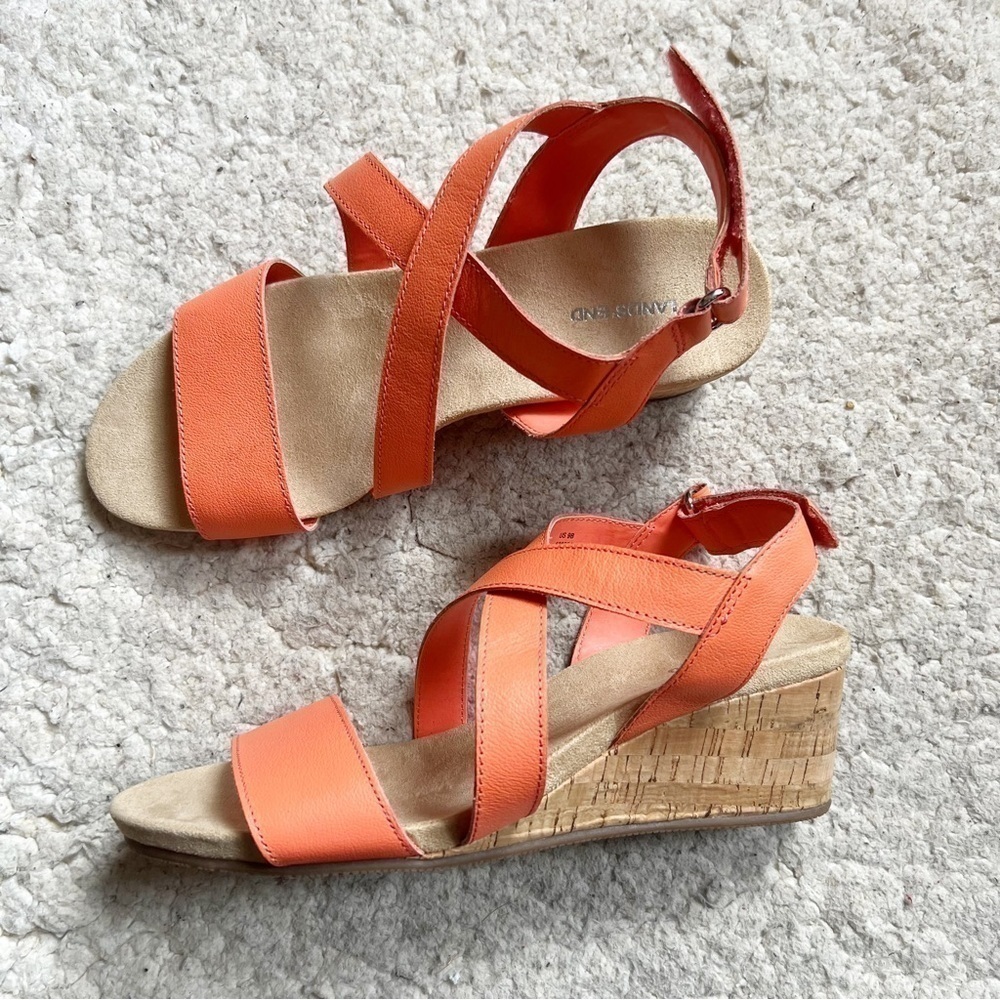 Lands' End Orange Leather Comfort Cork Wedge Sandal  10 NEW 508554